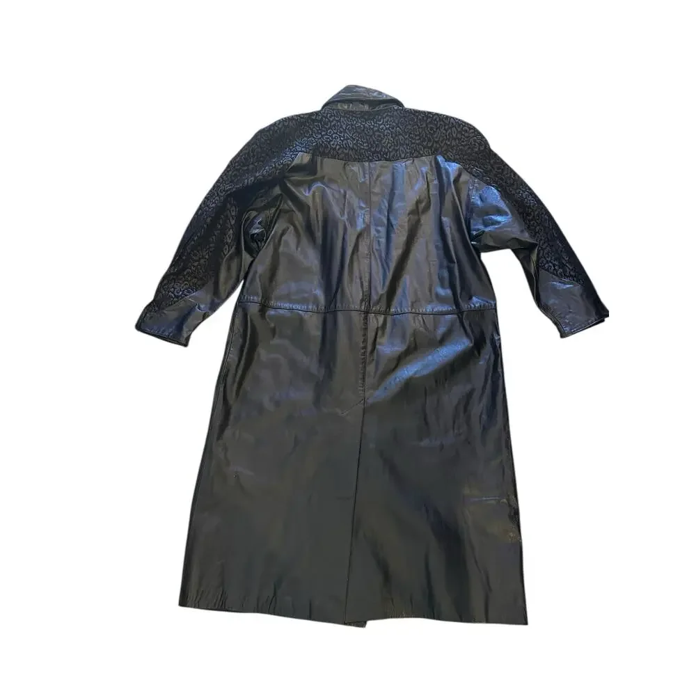 VTG 90’s Sarah Taylor Leather & Leopard Print Long Coat – Size L HolidayGift - Picture 5 of 10